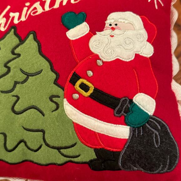 VTG Christmas Pillow Red Appliqué Ric Rac Ribbon Beads Santa Tree Retro Holiday - Picture 12 of 14
